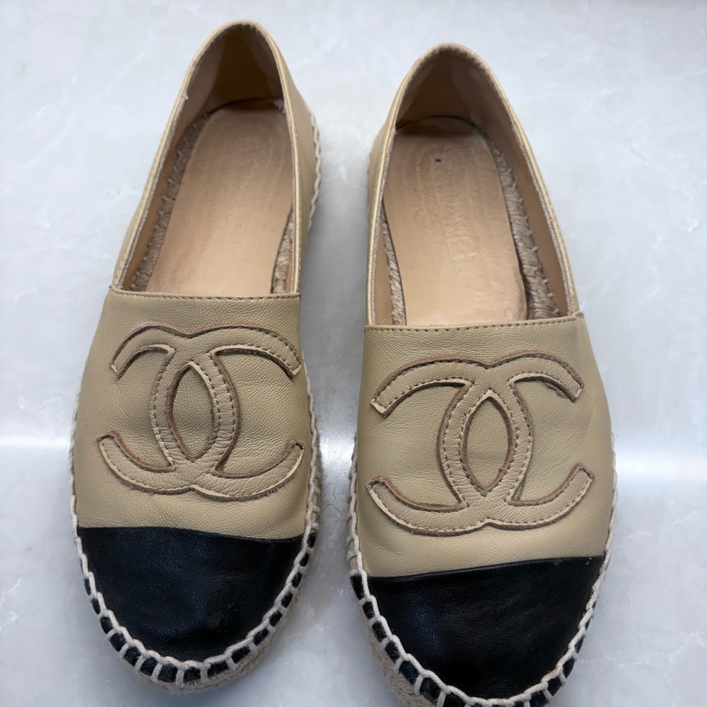 CHANEL Beige and Black Espadrilles